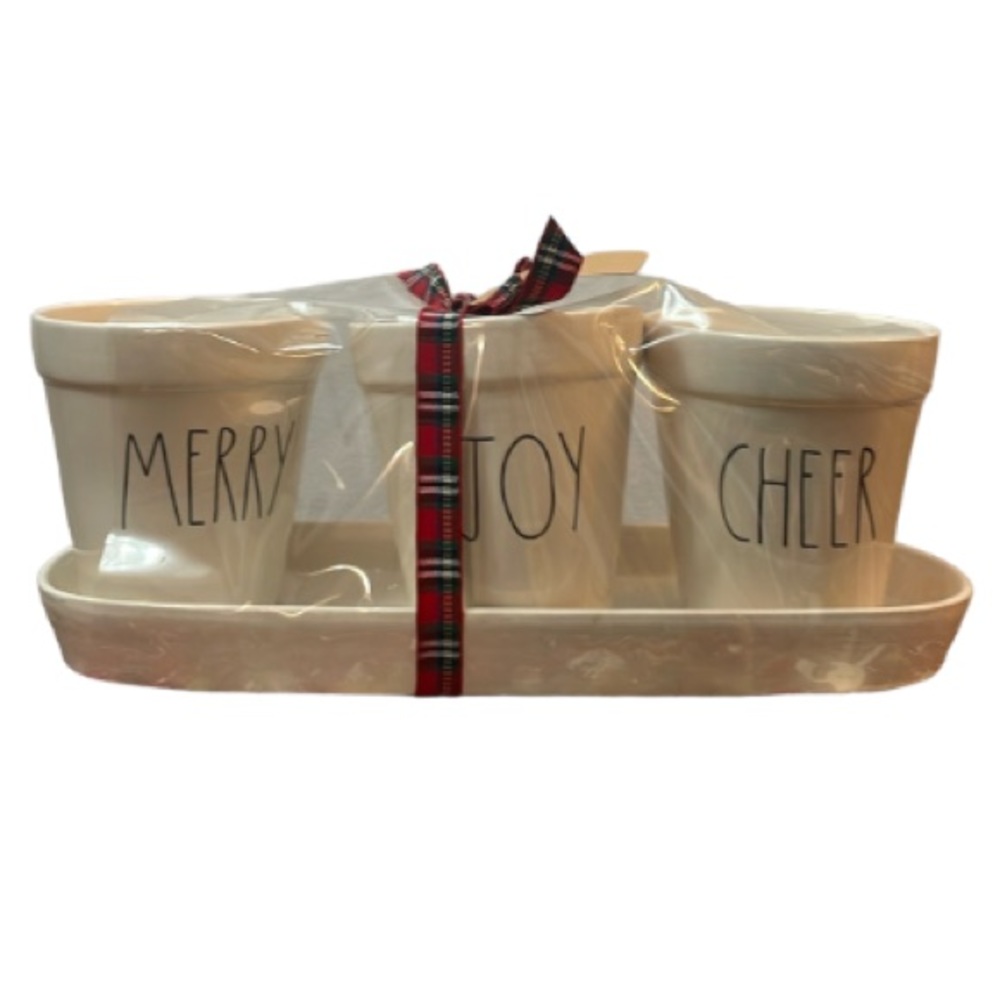 Rae Dunn Merry Joy Cheer Planter Set with Tray